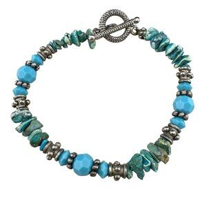 Turquoise & Silver-Tone Beaded Bracelet With Toggle Clasp